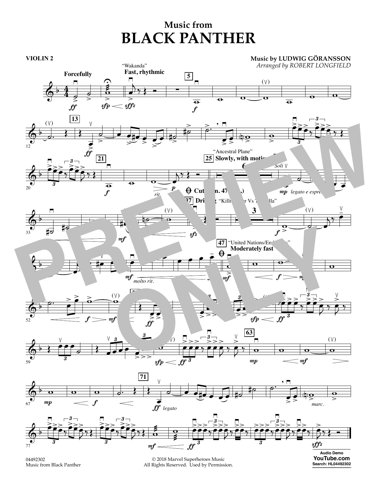Ludwig Göransson Music from Black Panther (arr. Robert Longfield) - Violin 2 Sheet Music Notes & Chords for Orchestra - Download or Print PDF