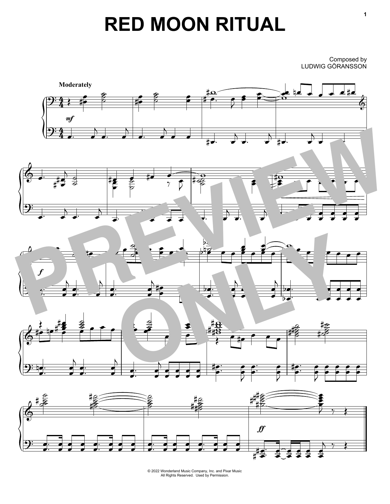 Ludwig Göransson Red Moon Ritual (from Turning Red) Sheet Music Notes & Chords for Piano Solo - Download or Print PDF