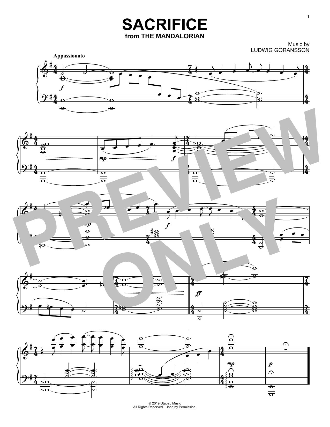 Ludwig Göransson Sacrifice (from Star Wars: The Mandalorian) Sheet Music Notes & Chords for Piano Solo - Download or Print PDF