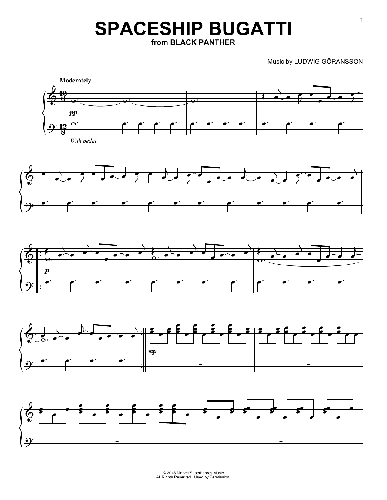 Ludwig Göransson Spaceship Bugatti (from Black Panther) Sheet Music Notes & Chords for Piano - Download or Print PDF