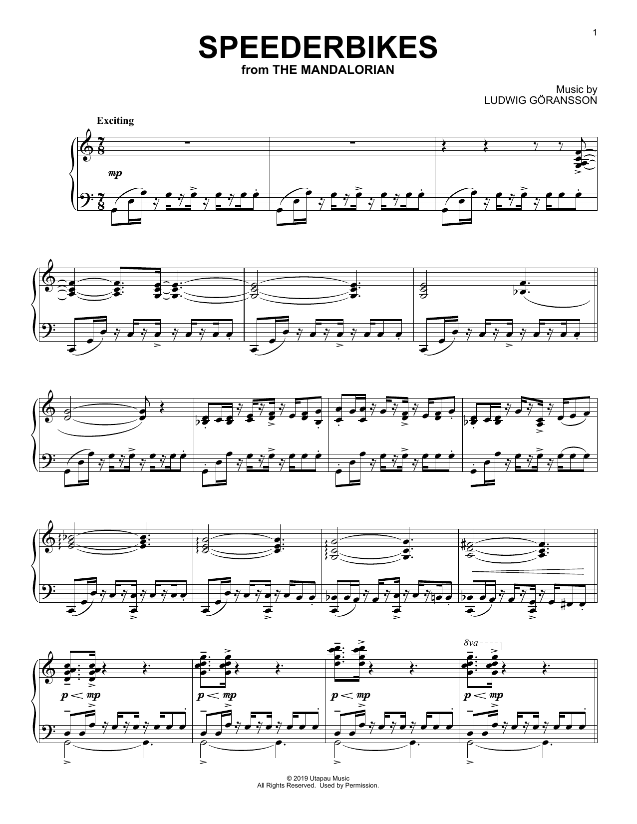 Ludwig Göransson Speederbikes (from Star Wars: The Mandalorian) Sheet Music Notes & Chords for Piano Solo - Download or Print PDF