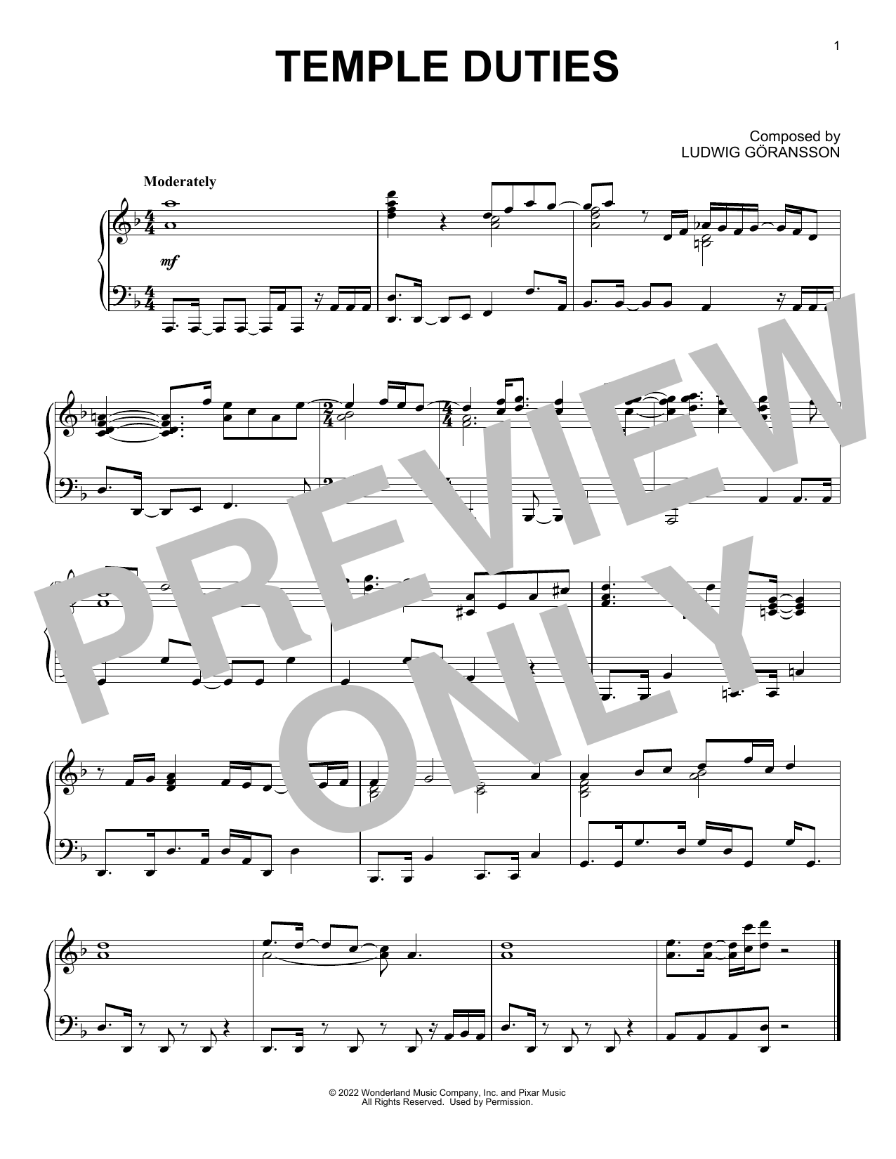 Ludwig Göransson Temple Duties (from Turning Red) Sheet Music Notes & Chords for Piano Solo - Download or Print PDF