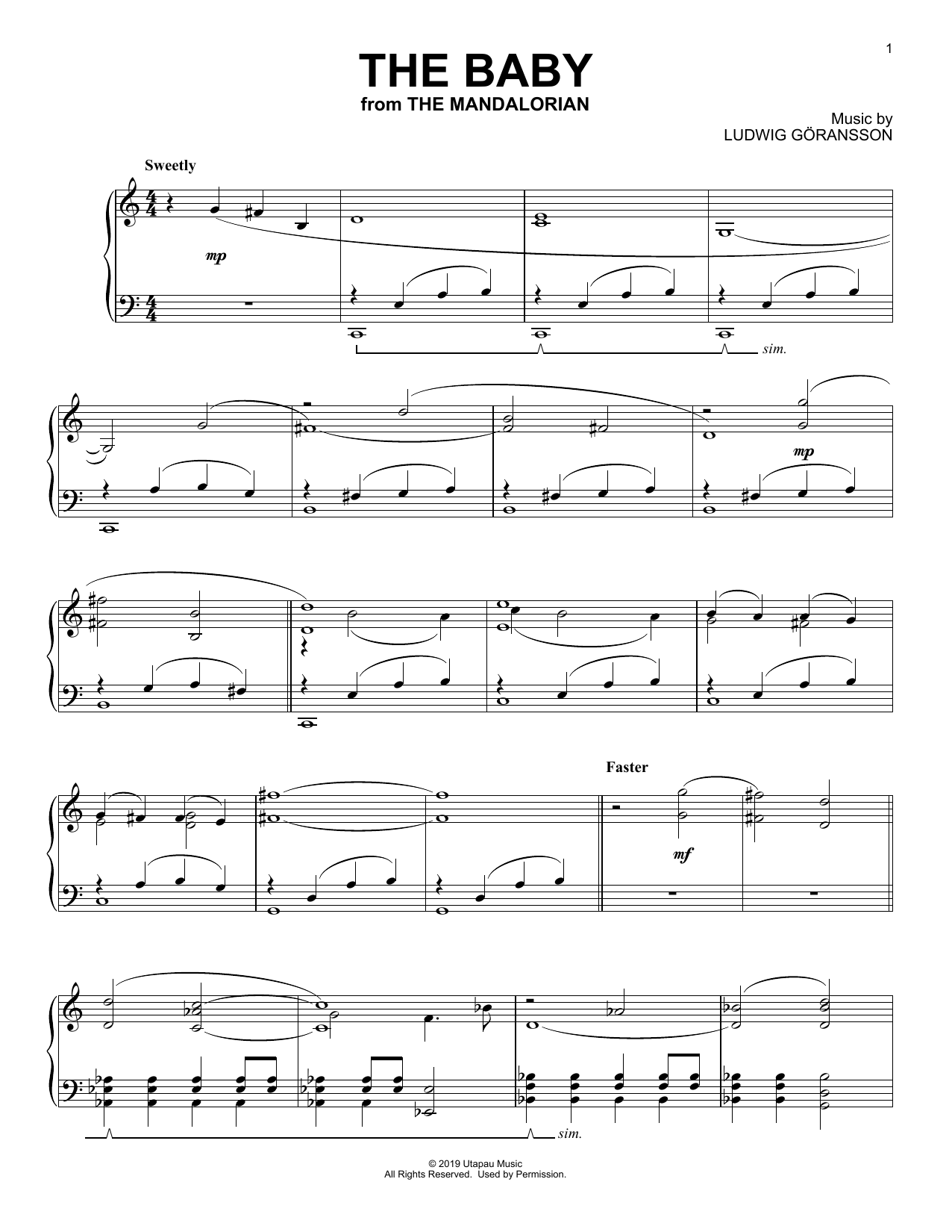 Ludwig Göransson The Baby (from Star Wars: The Mandalorian) Sheet Music Notes & Chords for Piano Solo - Download or Print PDF