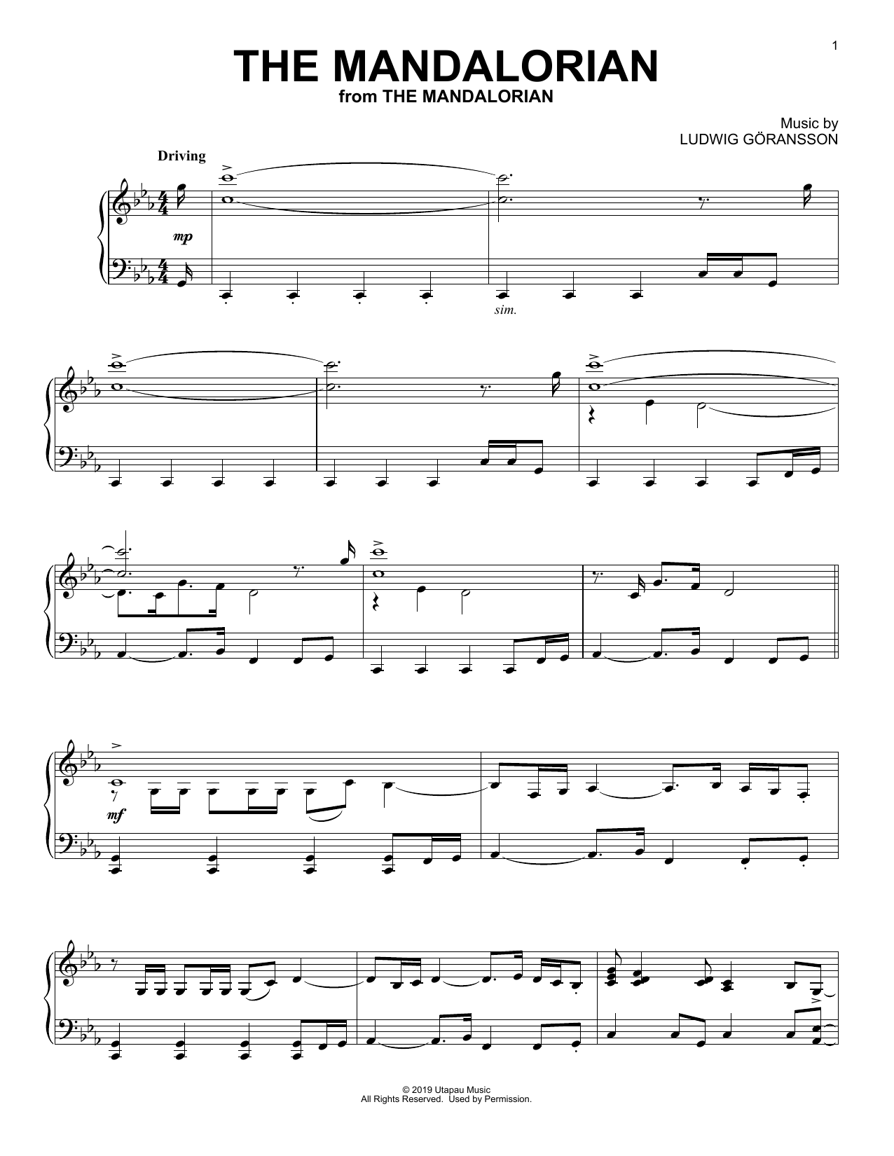Ludwig Göransson The Mandalorian (from Star Wars: The Mandalorian) Sheet Music Notes & Chords for Easy Piano - Download or Print PDF