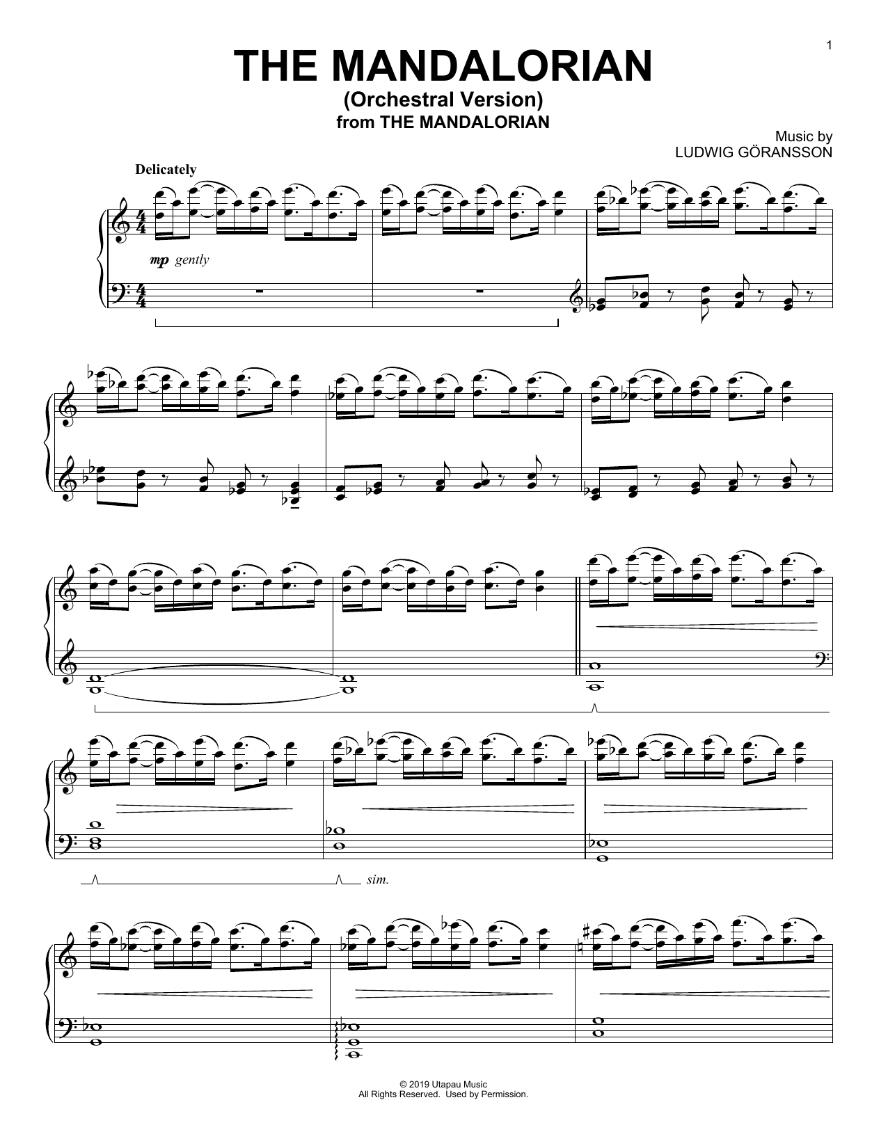 Ludwig Göransson The Mandalorian (Orchestral Version) (from Star Wars: The Mandalorian) Sheet Music Notes & Chords for Piano Solo - Download or Print PDF