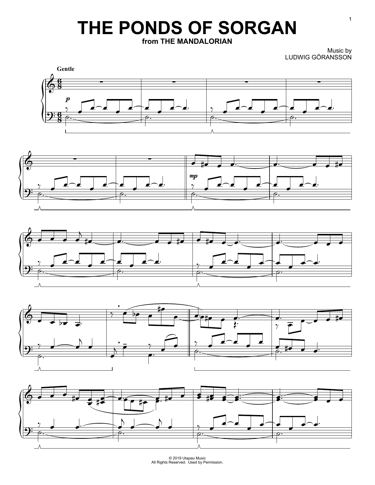 Ludwig Göransson The Ponds Of Sorgan (from Star Wars: The Mandalorian) Sheet Music Notes & Chords for Piano Solo - Download or Print PDF