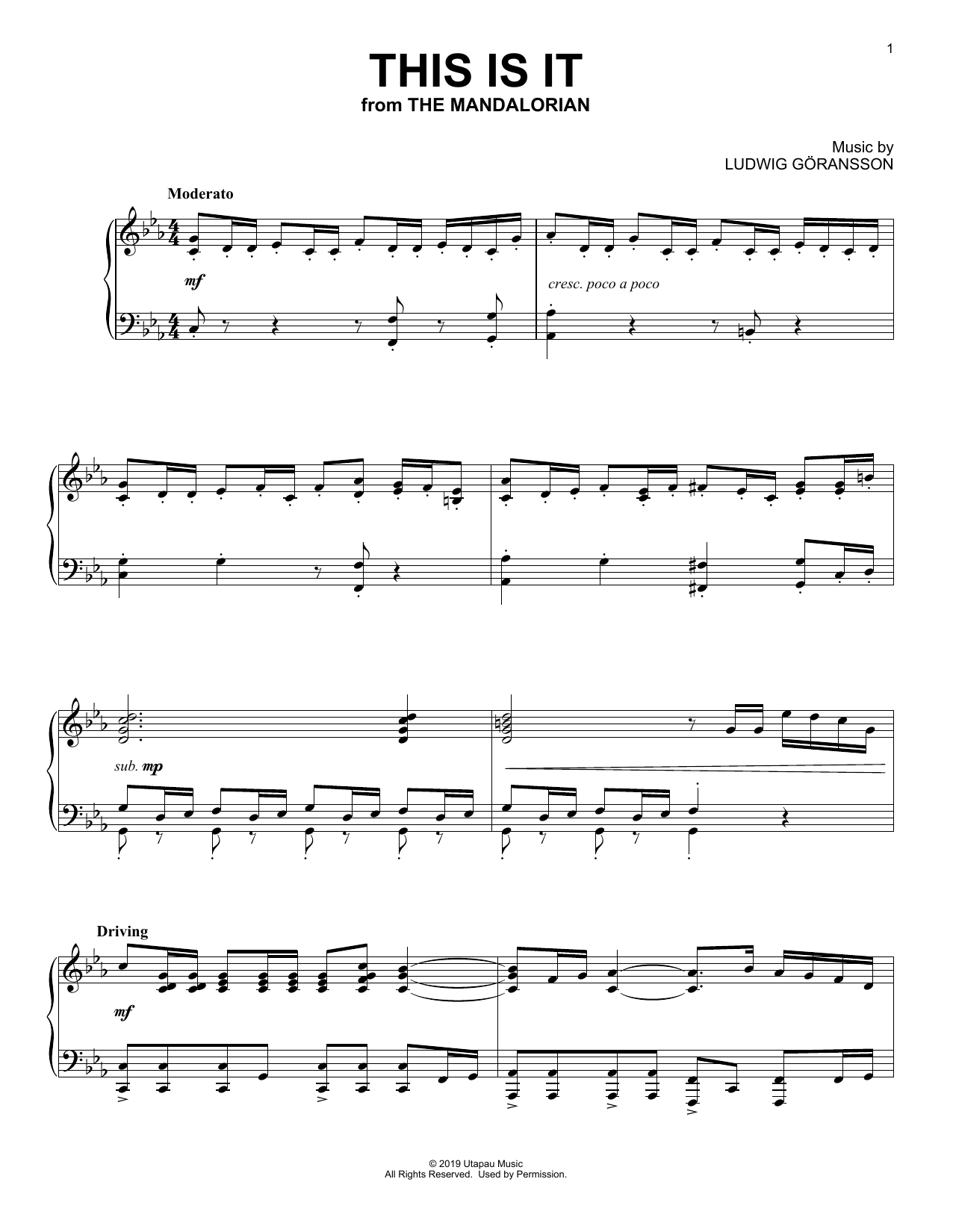 Ludwig Göransson This Is It (from Star Wars: The Mandalorian) Sheet Music Notes & Chords for Piano Solo - Download or Print PDF