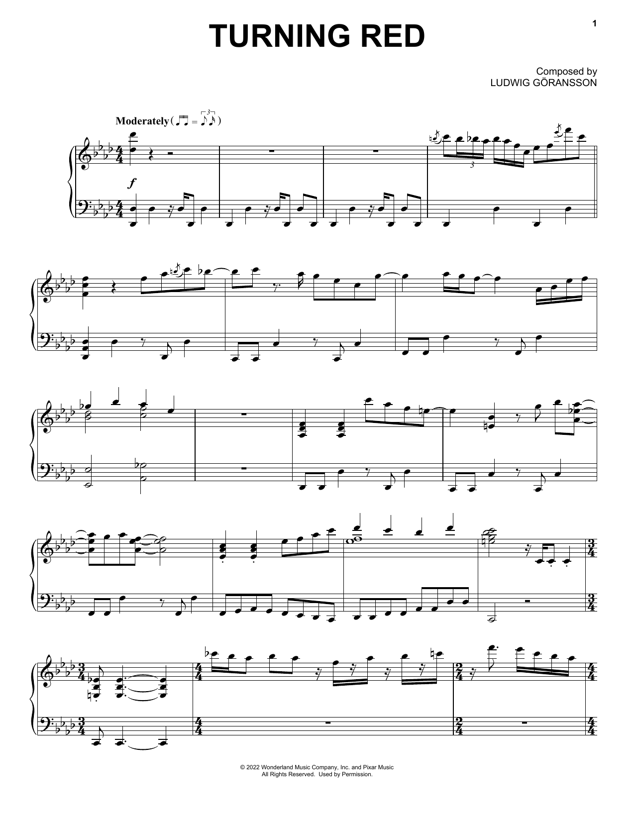 Ludwig Göransson Turning Red (from Turning Red) Sheet Music Notes & Chords for Piano Solo - Download or Print PDF