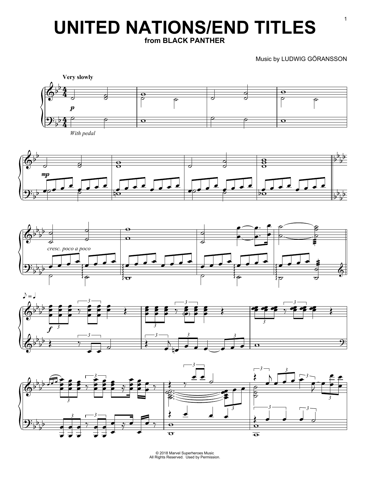 Ludwig Göransson United Nations/End Titles (from Black Panther) Sheet Music Notes & Chords for Piano - Download or Print PDF
