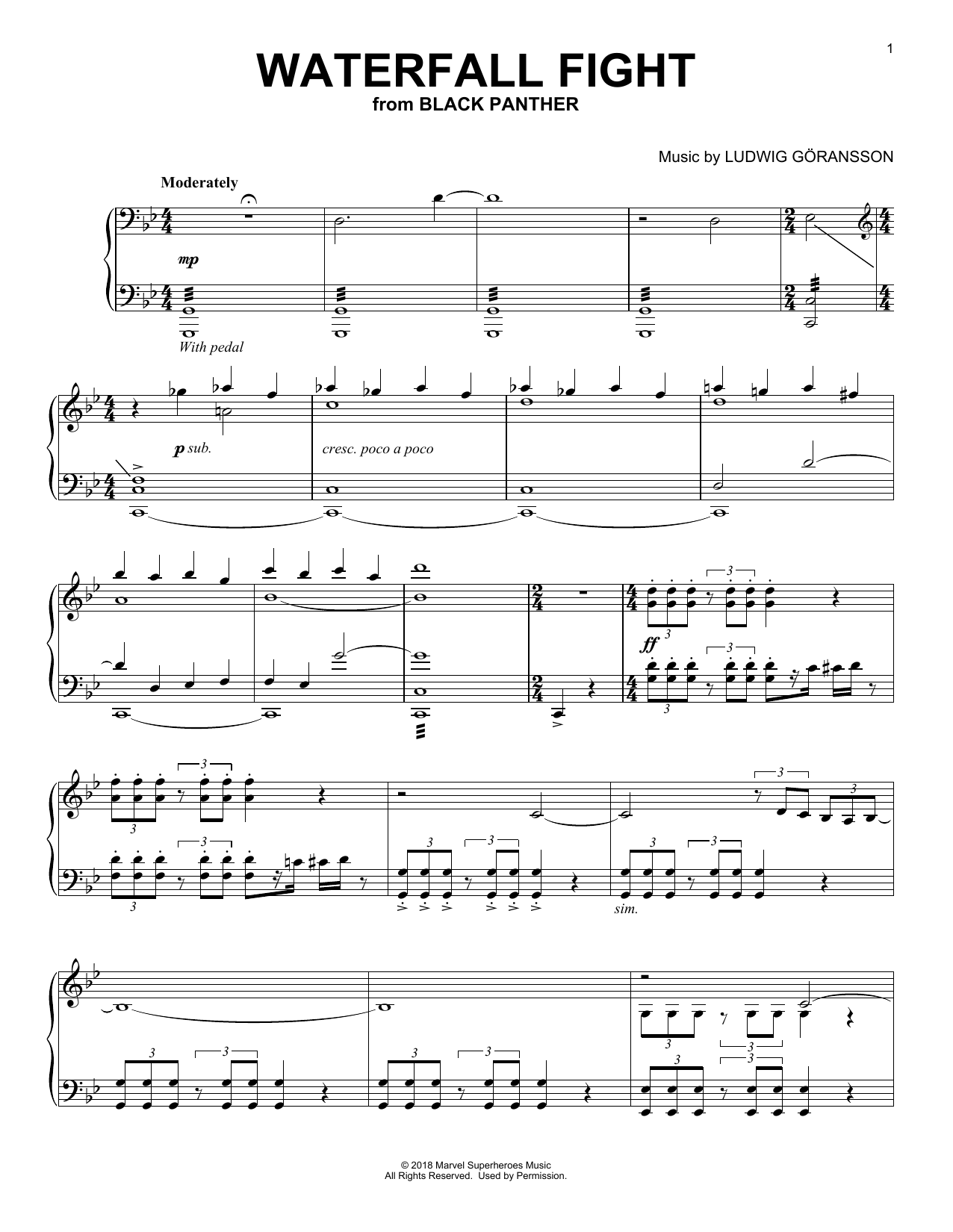 Ludwig Göransson Waterfall Fight (from Black Panther) Sheet Music Notes & Chords for Piano - Download or Print PDF