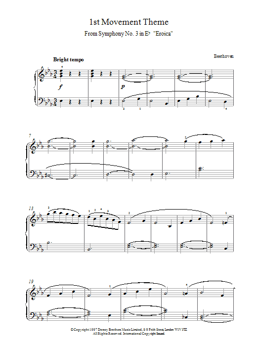 Ludwig van Beethoven 1st Movement Theme From Eroica Sheet Music Notes & Chords for Piano - Download or Print PDF