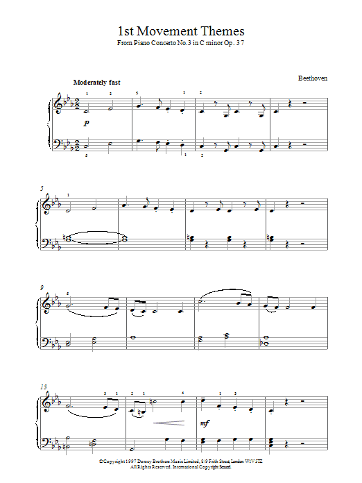 Ludwig van Beethoven 1st Movement Themes Piano Concerto No.3 Op.37 Sheet Music Notes & Chords for Piano - Download or Print PDF