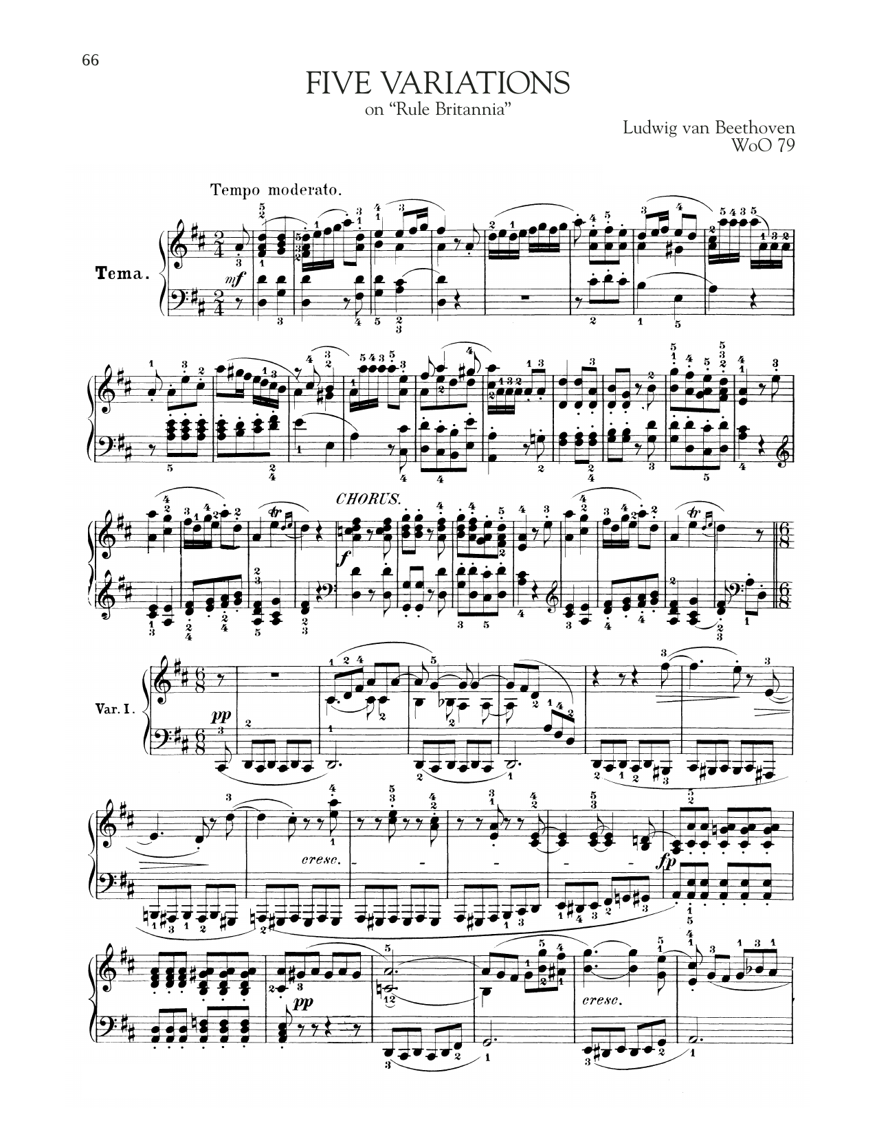 Ludwig van Beethoven 5 Variations On Rule Britannia, WoO 79 Sheet Music Notes & Chords for Piano Solo - Download or Print PDF