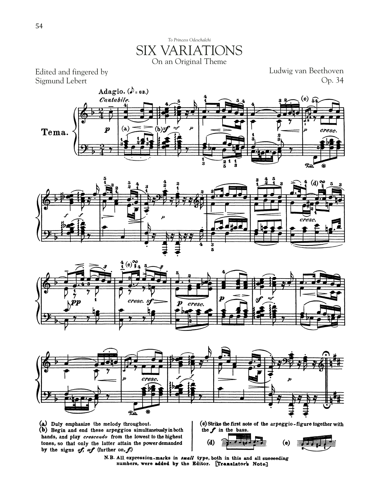 Ludwig van Beethoven 6 Variations, Op. 34 Sheet Music Notes & Chords for Piano Solo - Download or Print PDF
