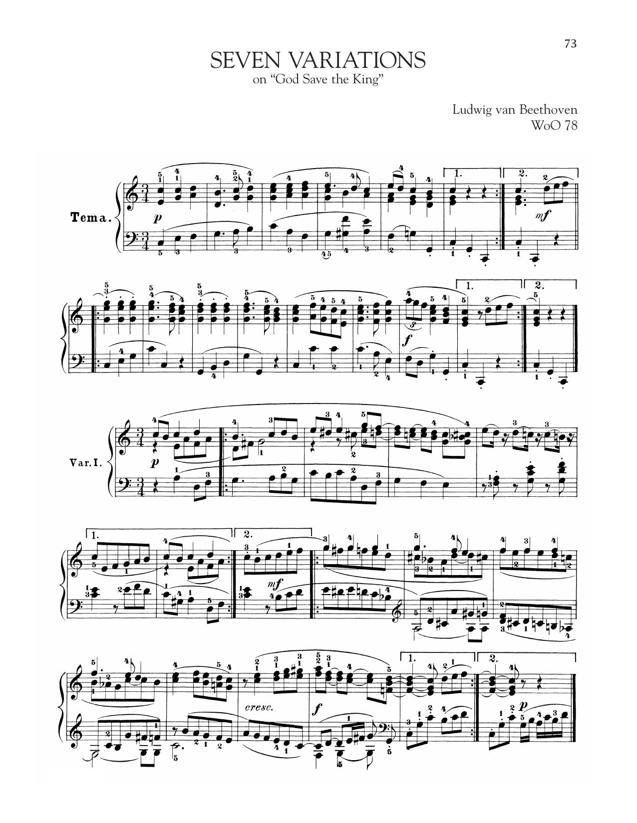 Ludwig van Beethoven 7 Variations On God Save The King, WoO 78 Sheet Music Notes & Chords for Piano Solo - Download or Print PDF