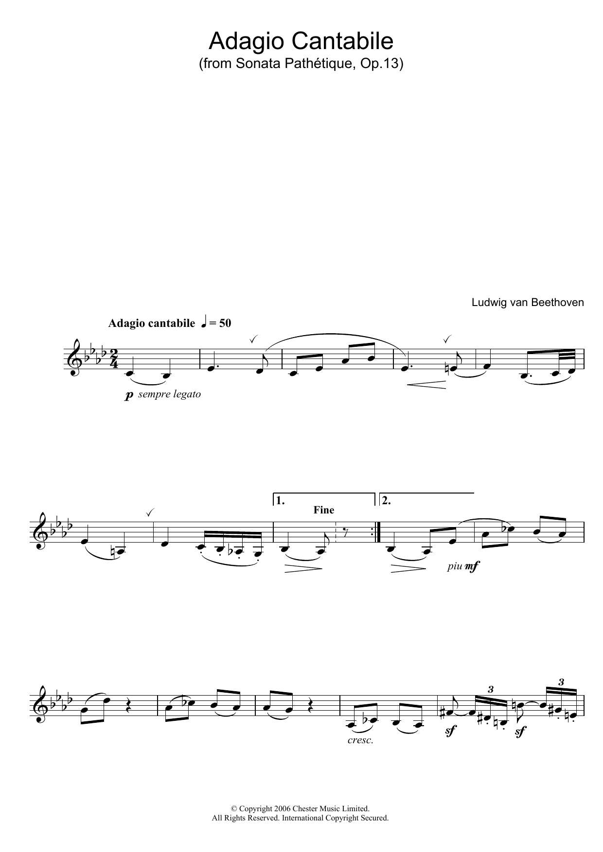 Ludwig van Beethoven Adagio Cantabile from Sonate Pathetique Op.13 Sheet Music Notes & Chords for Clarinet - Download or Print PDF