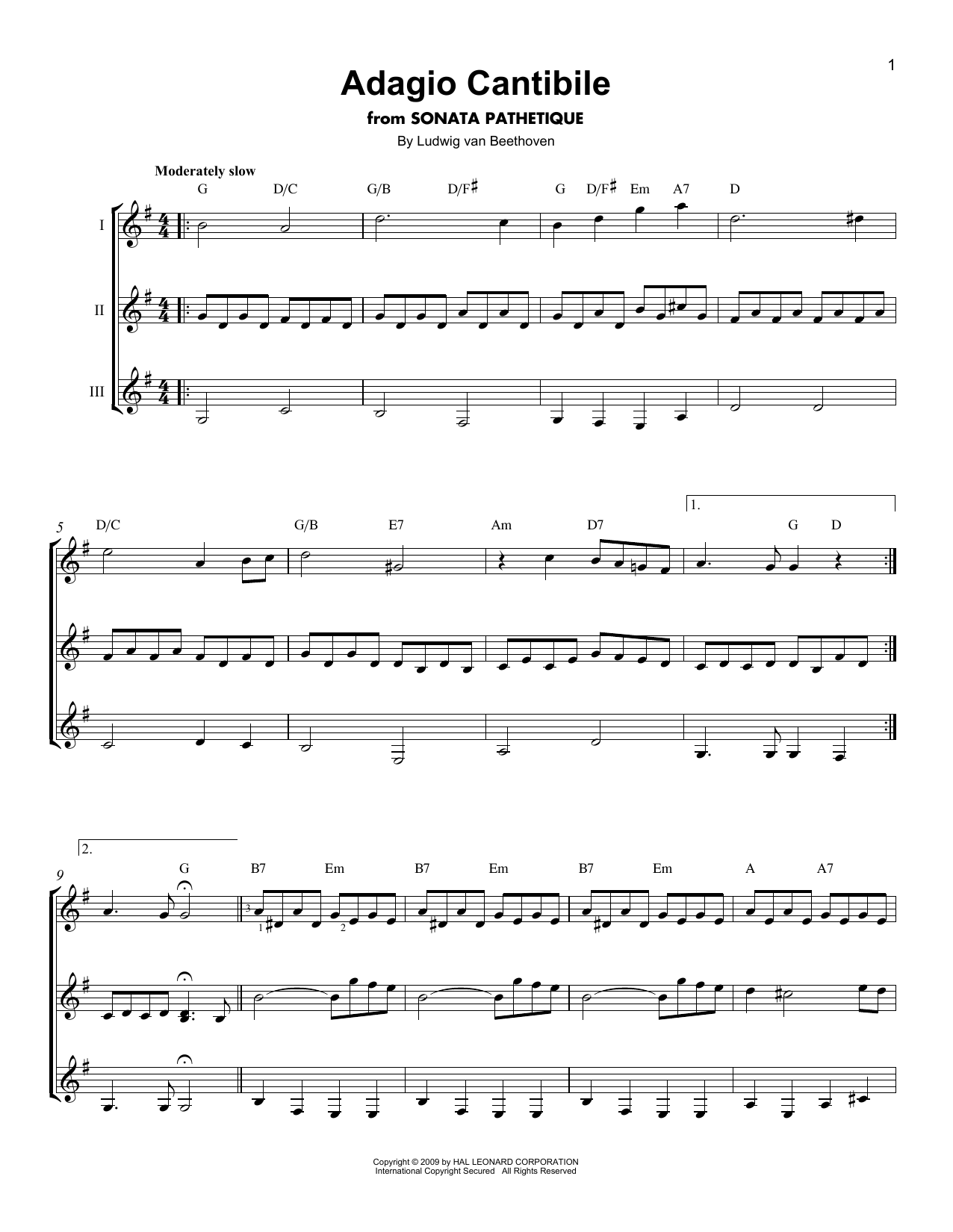 Ludwig van Beethoven Adagio Cantabile Sheet Music Notes & Chords for Guitar Ensemble - Download or Print PDF