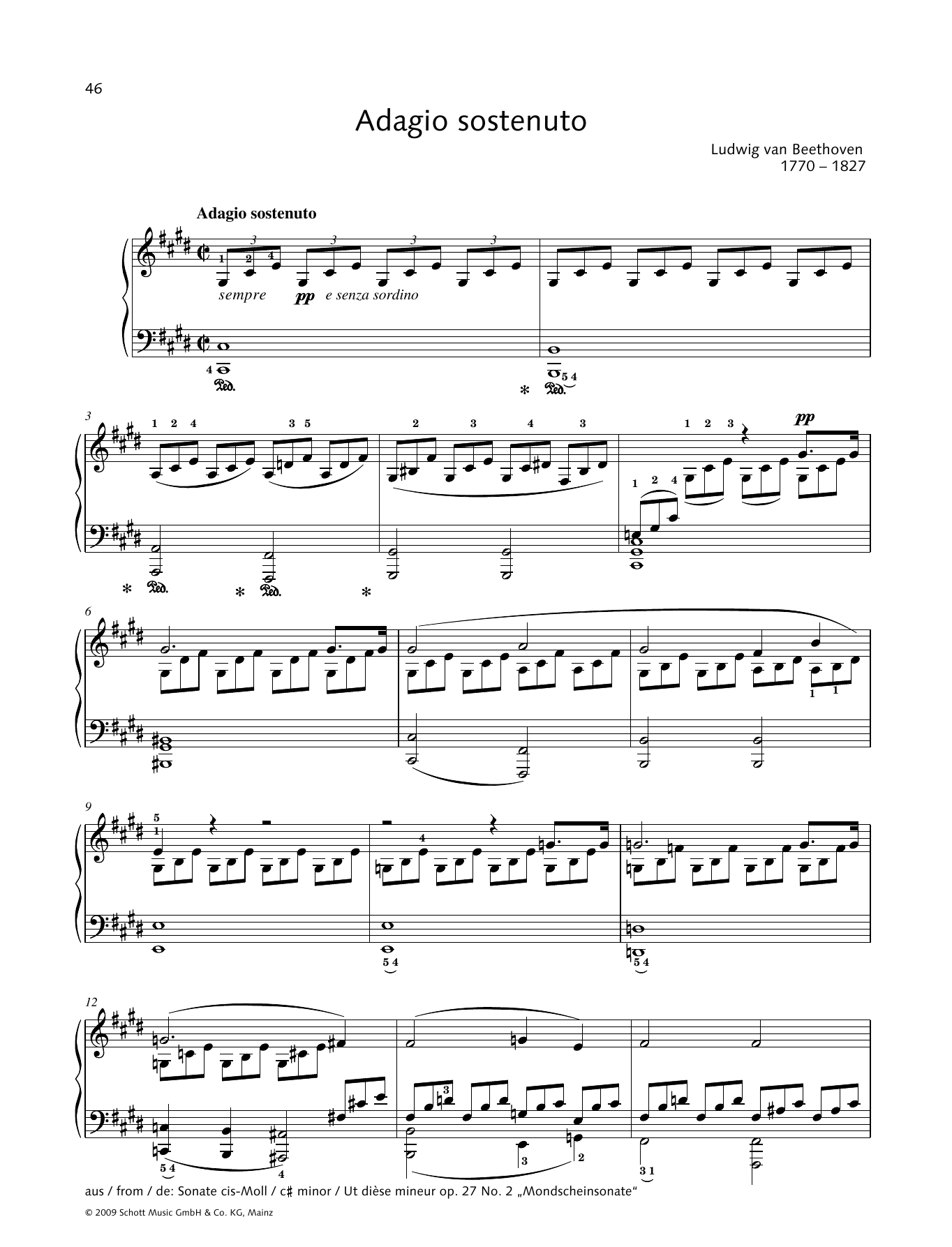 Ludwig van Beethoven Adagio Sostenuto Sheet Music Notes & Chords for Piano Solo - Download or Print PDF