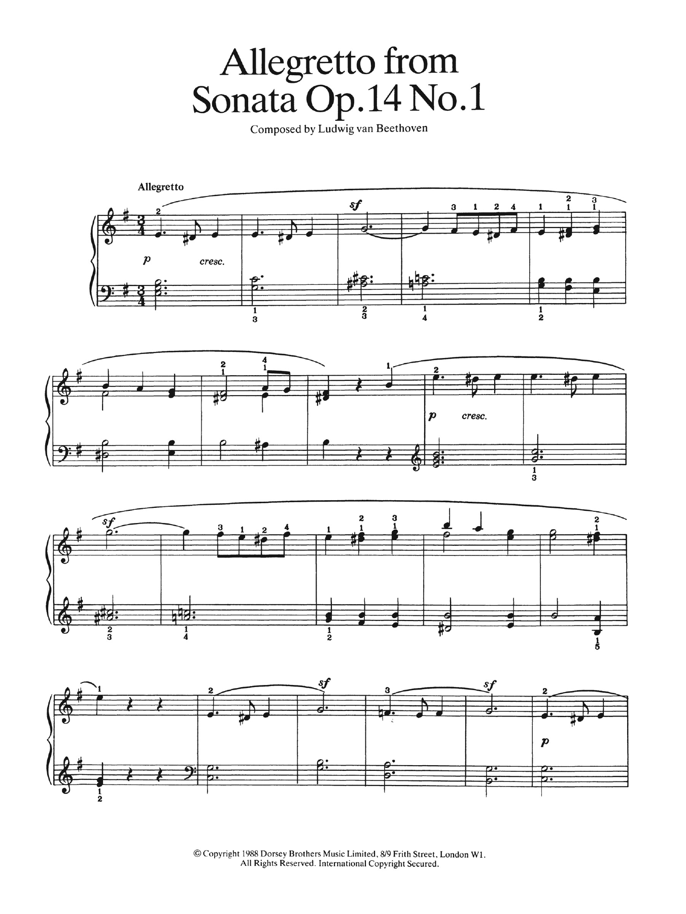 Ludwig van Beethoven Allegretto from Sonata Op. 14, No. 1 Sheet Music Notes & Chords for Easy Piano - Download or Print PDF