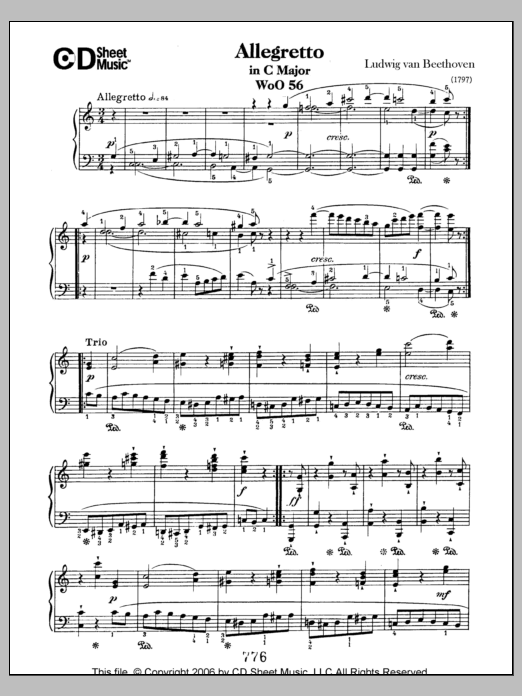 Ludwig van Beethoven Allegretto In C Major, Woo 56 Sheet Music Notes & Chords for Piano Solo - Download or Print PDF