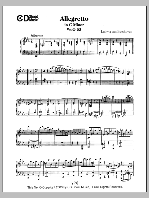 Ludwig van Beethoven Allegretto In C Minor, Woo 53 Sheet Music Notes & Chords for Piano Solo - Download or Print PDF