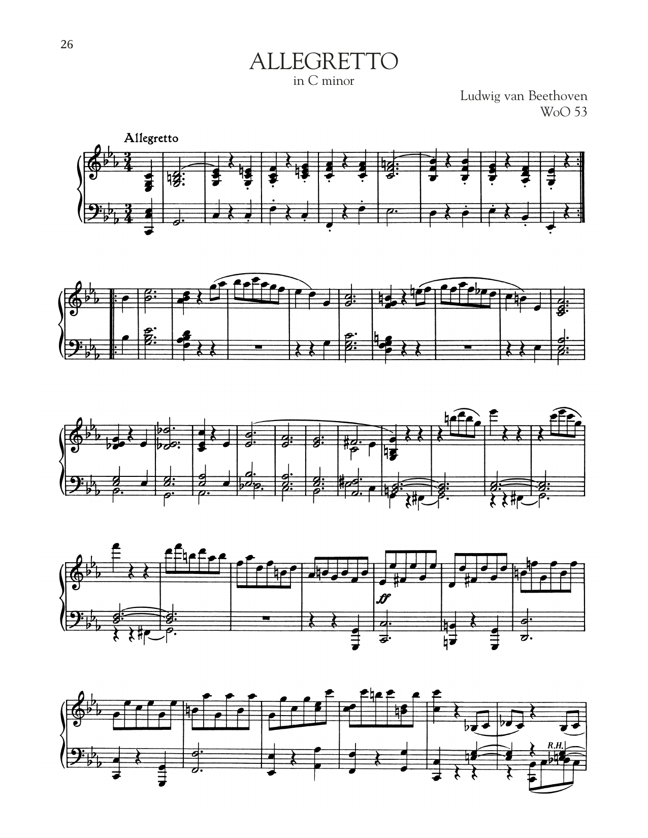 Ludwig van Beethoven Allegretto, WoO 53 Sheet Music Notes & Chords for Piano Solo - Download or Print PDF