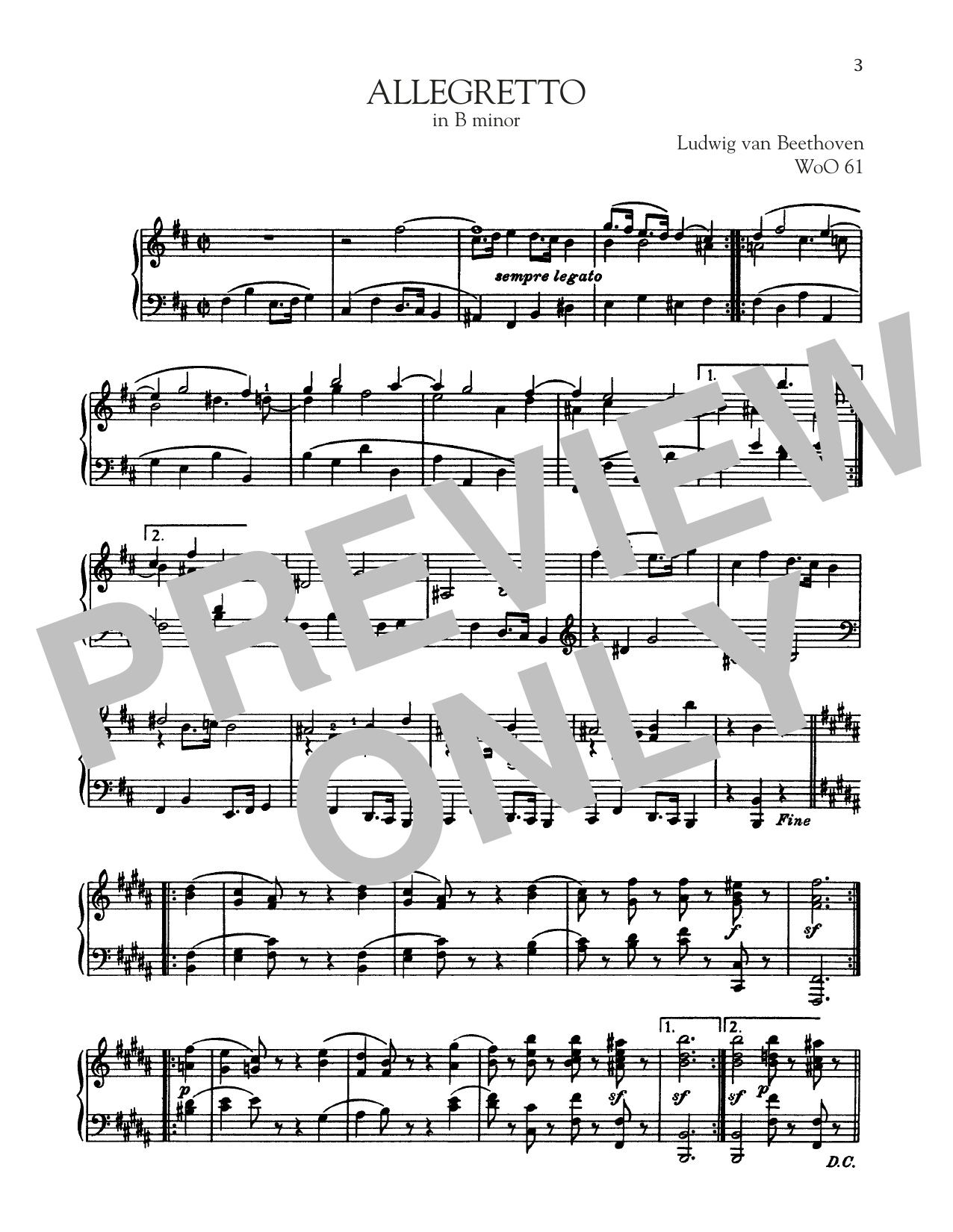 Ludwig van Beethoven Allegretto, WoO 61 Sheet Music Notes & Chords for Piano Solo - Download or Print PDF