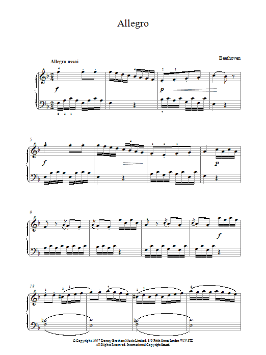 Ludwig van Beethoven Allegro In F Sheet Music Notes & Chords for Piano, Vocal & Guitar (Right-Hand Melody) - Download or Print PDF