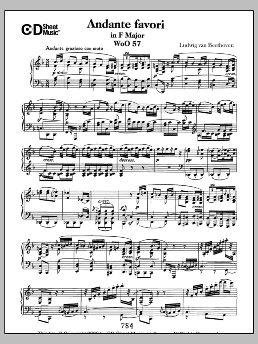 Ludwig van Beethoven Andante Favori in F Major, WoO 57 Sheet Music Notes & Chords for Piano Solo - Download or Print PDF