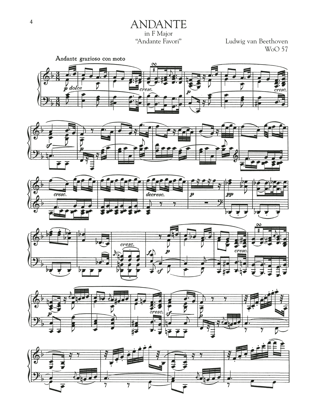 Ludwig van Beethoven Andante Favori, WoO 57 Sheet Music Notes & Chords for Piano Solo - Download or Print PDF