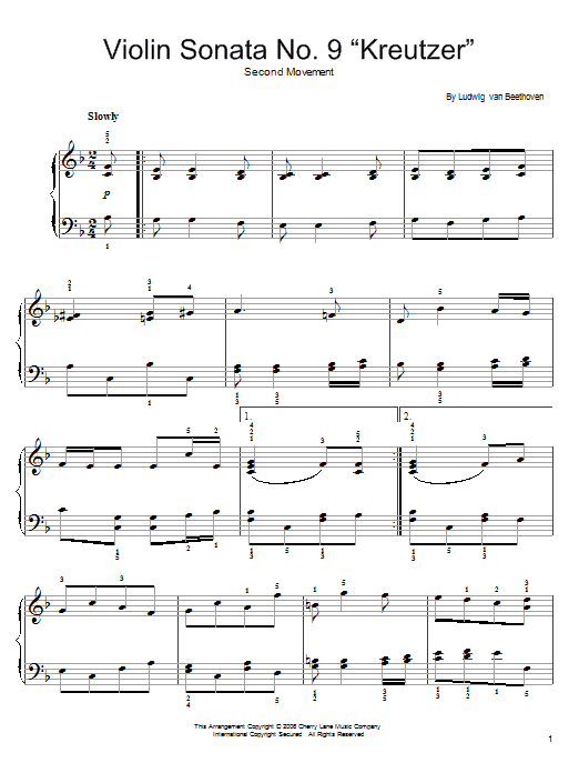 Ludwig van Beethoven Andante from Violin Sonata No. 9 (Kreutzer) Sheet Music Notes & Chords for Beginner Piano - Download or Print PDF