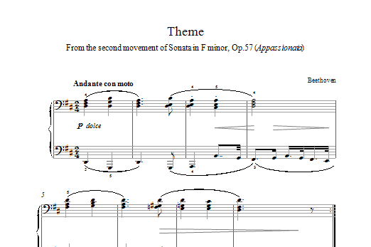 Ludwig van Beethoven Appassionata Theme Sheet Music Notes & Chords for Piano, Vocal & Guitar (Right-Hand Melody) - Download or Print PDF