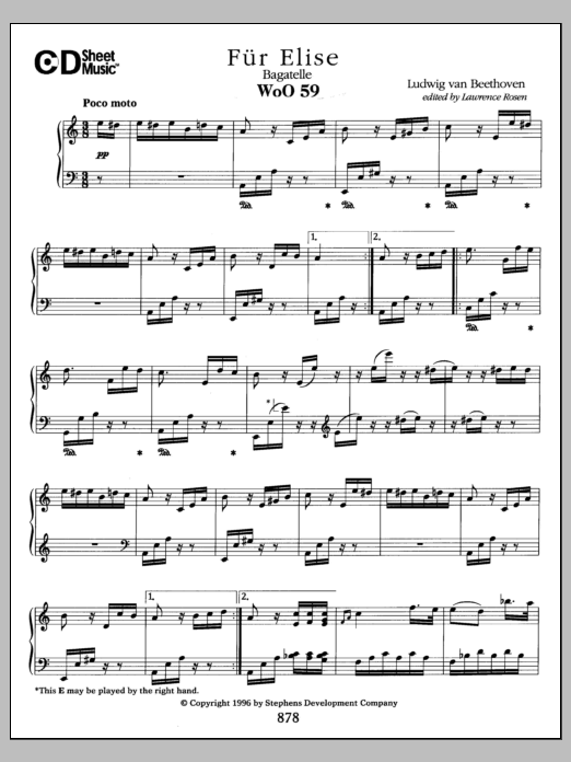 Ludwig van Beethoven Bagatelle, Fur Elise, Woo 59 Sheet Music Notes & Chords for Piano Solo - Download or Print PDF