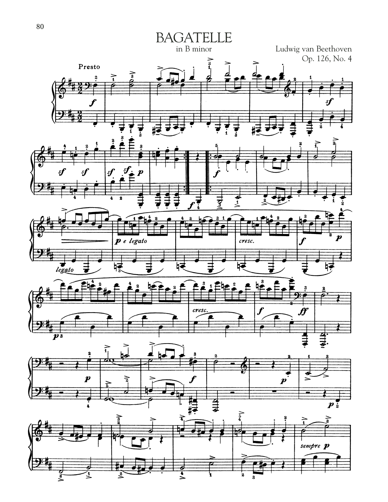 Ludwig van Beethoven Bagatelle In B Minor, Op. 126, No. 4 Sheet Music Notes & Chords for Piano Solo - Download or Print PDF