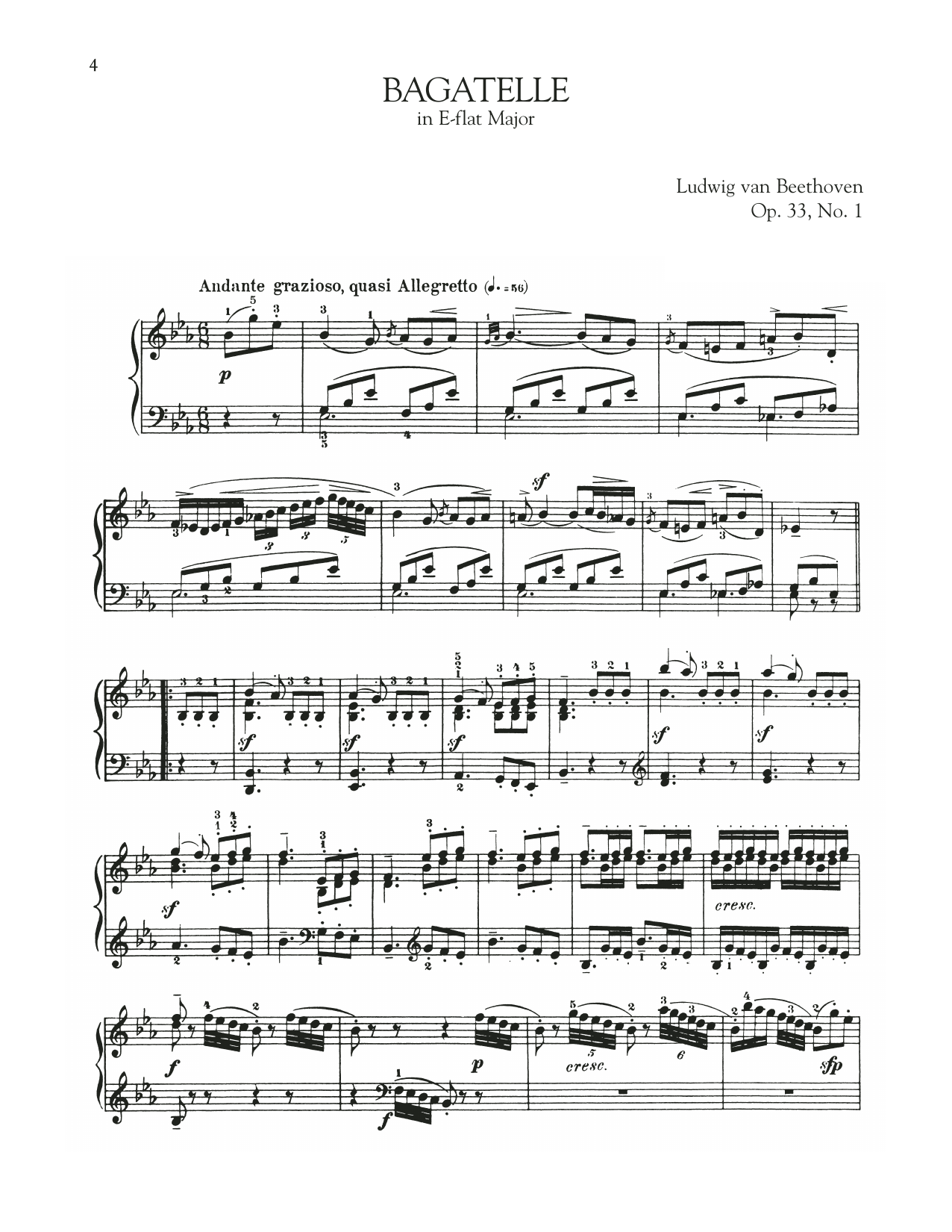 Ludwig van Beethoven Bagatelle In E-Flat Major, Op. 33, No. 1 Sheet Music Notes & Chords for Piano Solo - Download or Print PDF