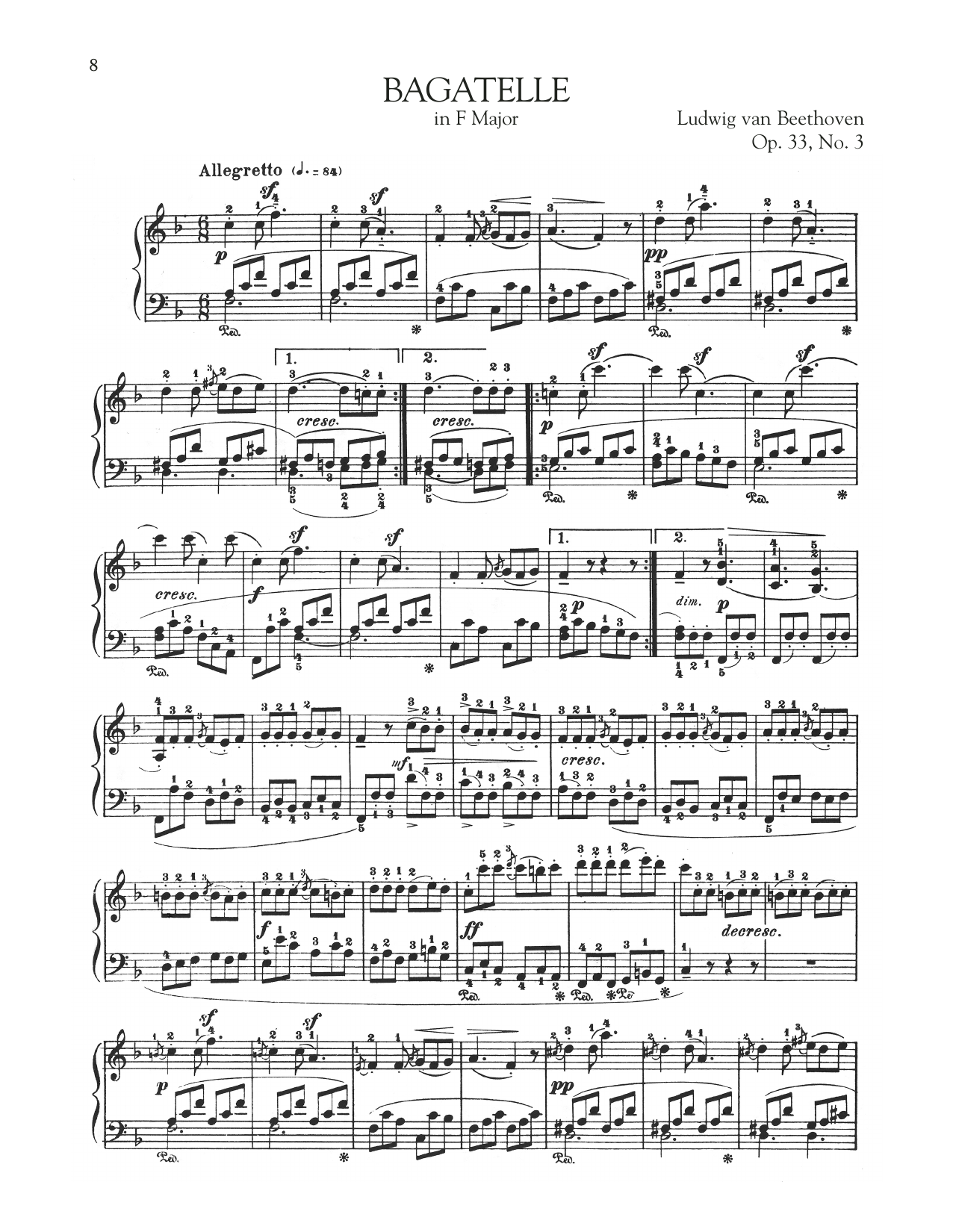 Ludwig van Beethoven Bagatelle In F Major, Op. 33, No. 3 Sheet Music Notes & Chords for Piano Solo - Download or Print PDF