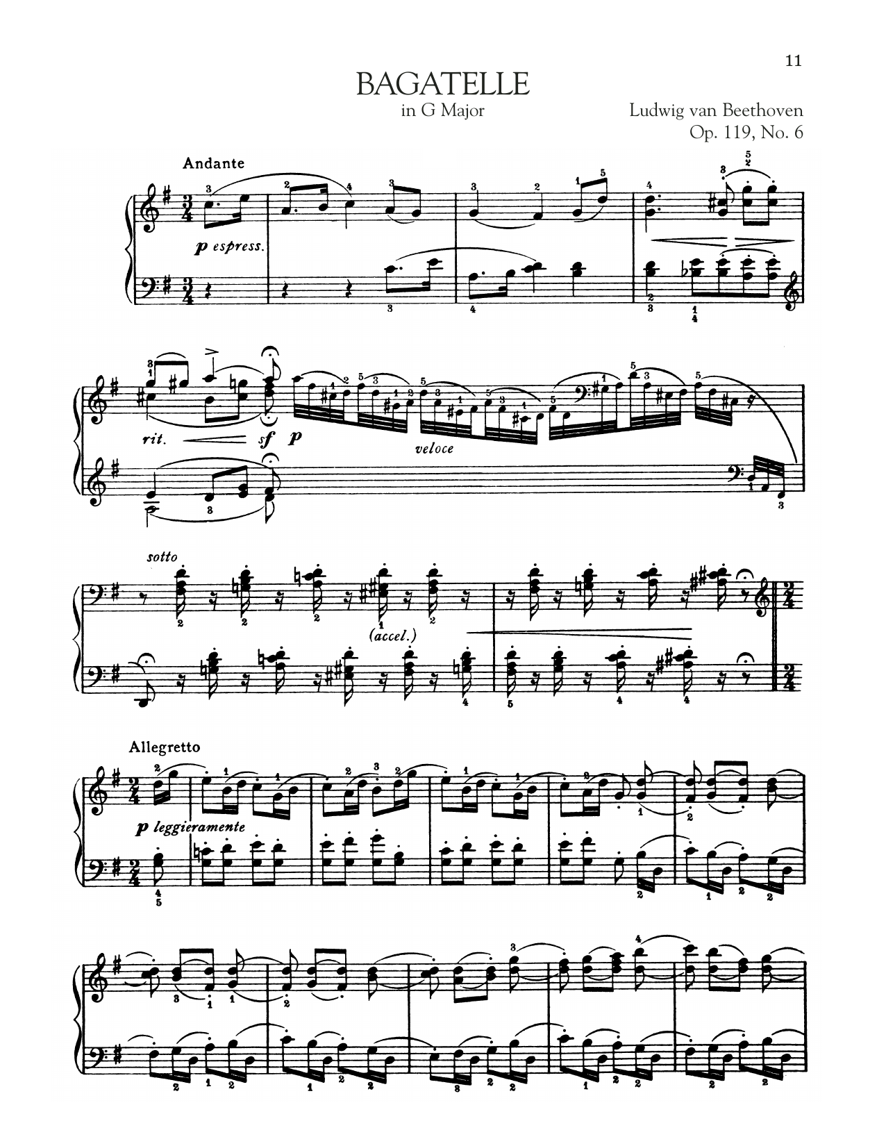 Ludwig van Beethoven Bagatelle In G Major, Op. 119, No. 6 Sheet Music Notes & Chords for Piano Solo - Download or Print PDF