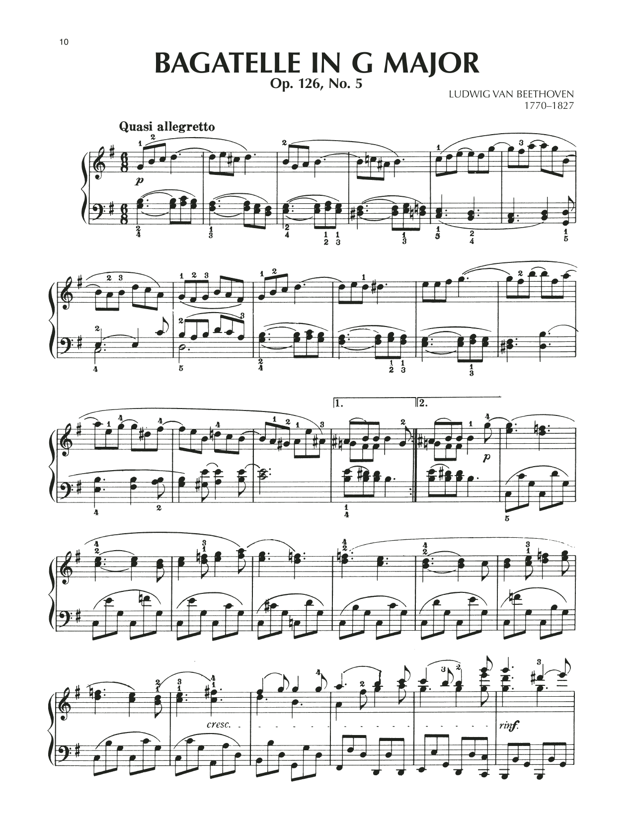 Ludwig van Beethoven Bagatelle In G Major, Op. 126, No. 5 Sheet Music Notes & Chords for Piano Solo - Download or Print PDF