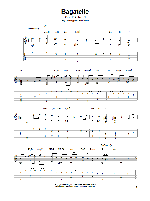 Ludwig van Beethoven Bagatelle, Op. 119, No. 1 Sheet Music Notes & Chords for Guitar Tab - Download or Print PDF