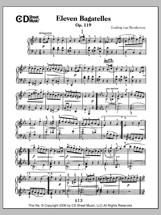 Ludwig van Beethoven Bagatelles (11), Op. 119 Sheet Music Notes & Chords for Piano Solo - Download or Print PDF