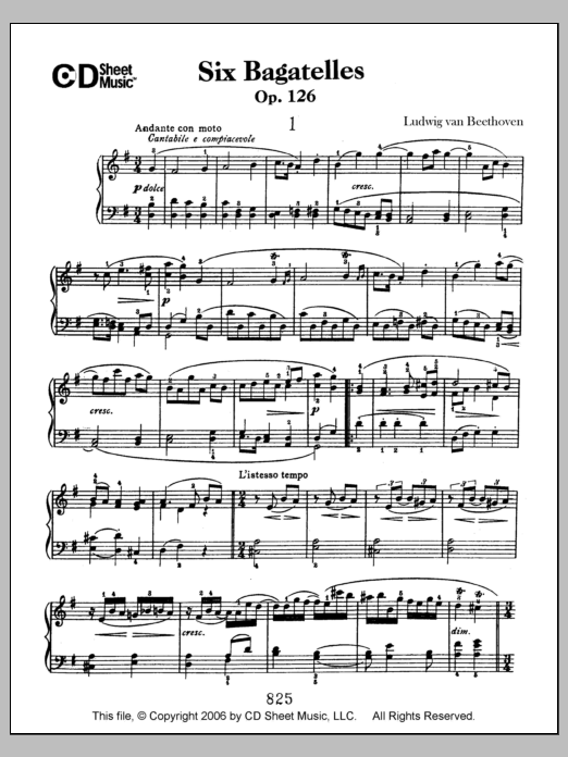 Ludwig van Beethoven Bagatelles (6), Op. 126 Sheet Music Notes & Chords for Piano Solo - Download or Print PDF
