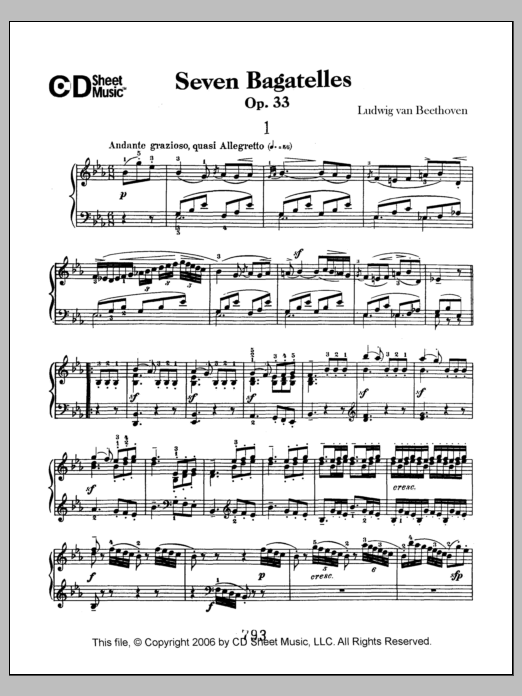 Ludwig van Beethoven Bagatelles (7), Op. 33 Sheet Music Notes & Chords for Piano Solo - Download or Print PDF