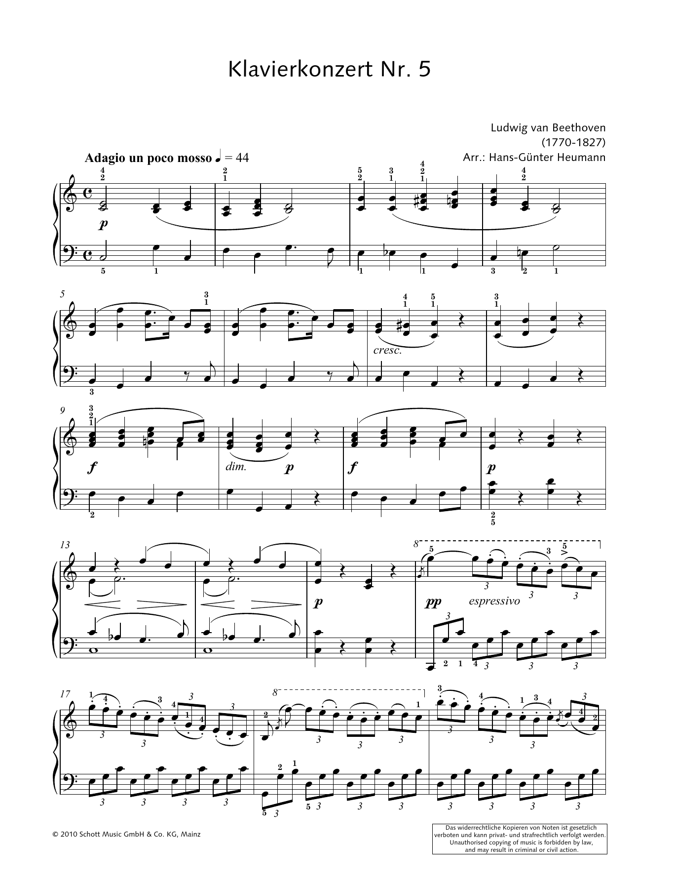 Ludwig van Beethoven Concerto for Piano and Orchestra No. 5 in E-flat major Sheet Music Notes & Chords for Piano Solo - Download or Print PDF