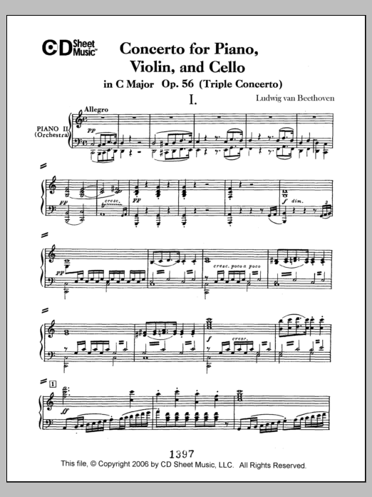 Ludwig van Beethoven Concerto For Piano, Violin, And Cello (triple Concerto), Op. 56 Sheet Music Notes & Chords for Piano Solo - Download or Print PDF