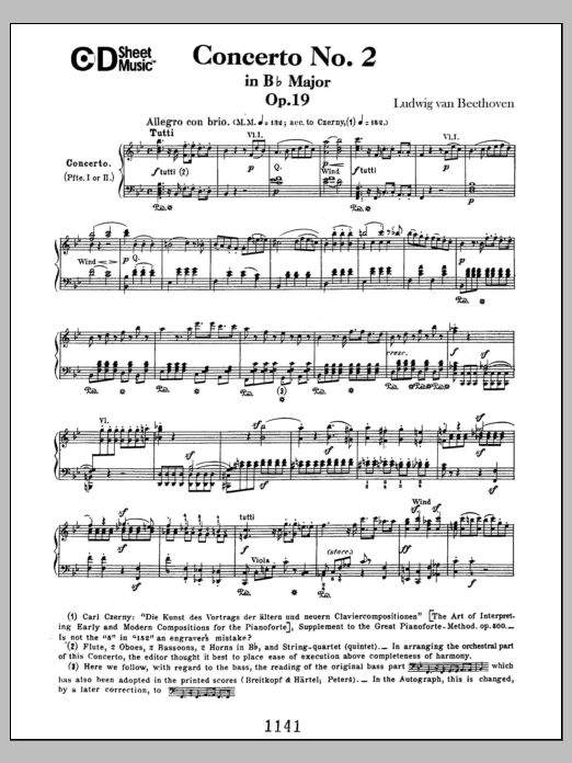 Ludwig van Beethoven Concerto No. 2 In B-flat Major, Op. 19 Sheet Music Notes & Chords for Piano Solo - Download or Print PDF