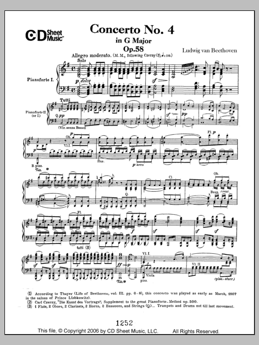 Ludwig van Beethoven Concerto No. 4 In G Major, Op. 58 Sheet Music Notes & Chords for Piano Solo - Download or Print PDF