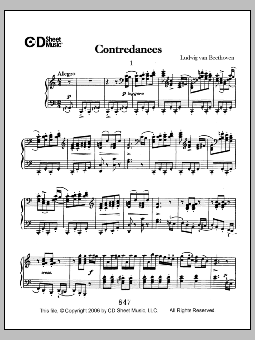 Ludwig van Beethoven Contradances Sheet Music Notes & Chords for Piano Solo - Download or Print PDF