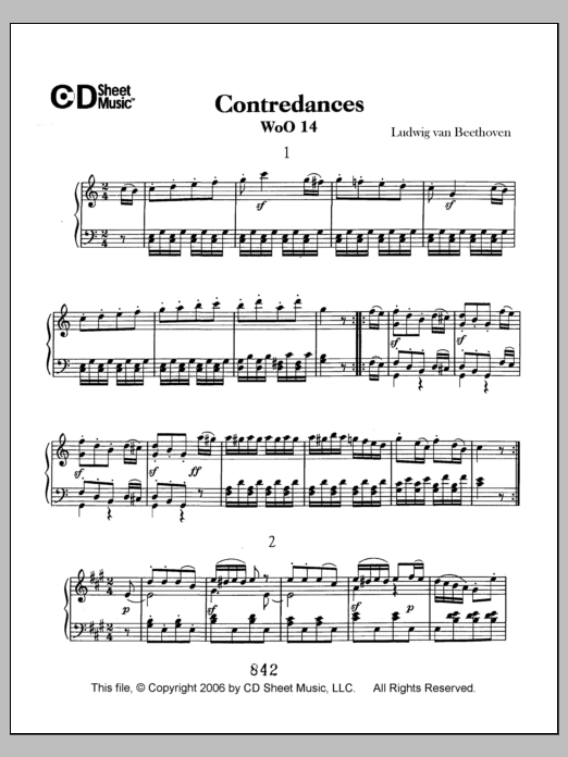 Ludwig van Beethoven Contradances, Woo 14 Sheet Music Notes & Chords for Piano Solo - Download or Print PDF
