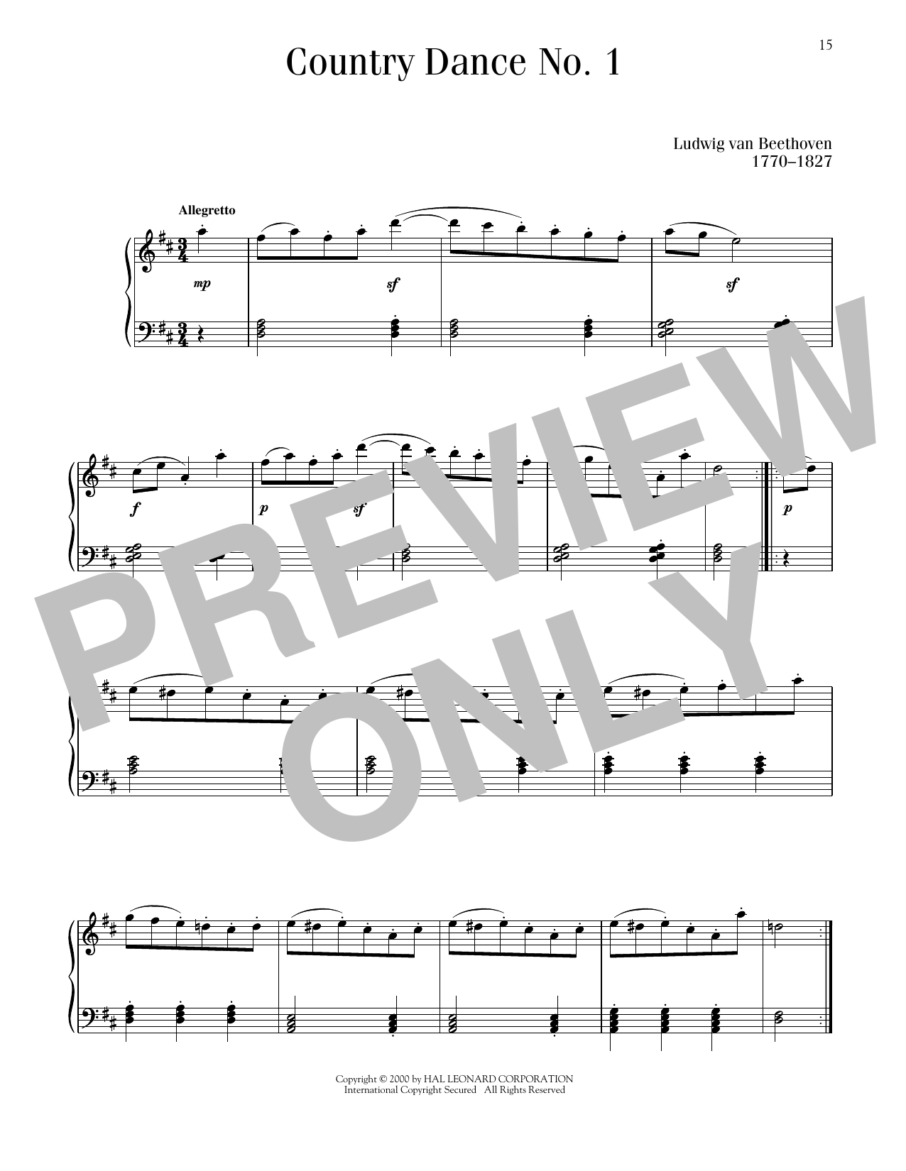Ludwig van Beethoven Country Dance Sheet Music Notes & Chords for Piano Solo - Download or Print PDF
