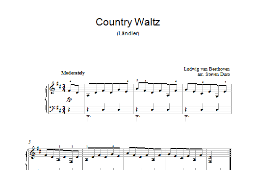 Ludwig van Beethoven Country Waltz (Ländler ) Sheet Music Notes & Chords for Piano - Download or Print PDF